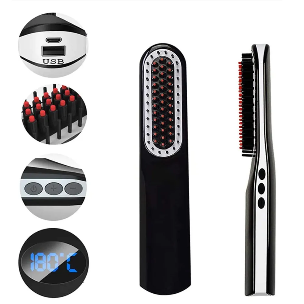 

Wireless Mini Hair Comb Men's Quick Beard Brush Straightener Portable Electric USB Charging Combs For Men Beard hair brush
