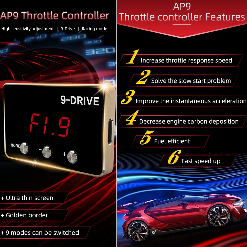 

Racing Throttle Controller LCD Screen Portable Speed Up 9 Drives Pedal Commander Plug And Play Digital Display Car Electronic