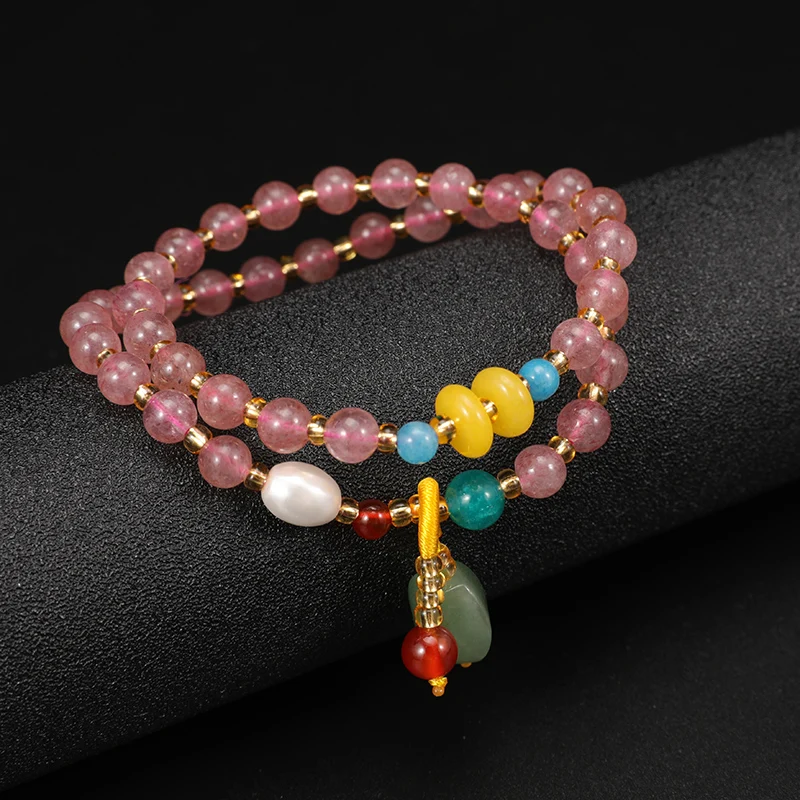 Shuangsheng 2019 New Natural Stone Strawberry Quartz Women's Bracelet Bohemian Beaded Love Jewelry Valentine's Day Gift | Украшения