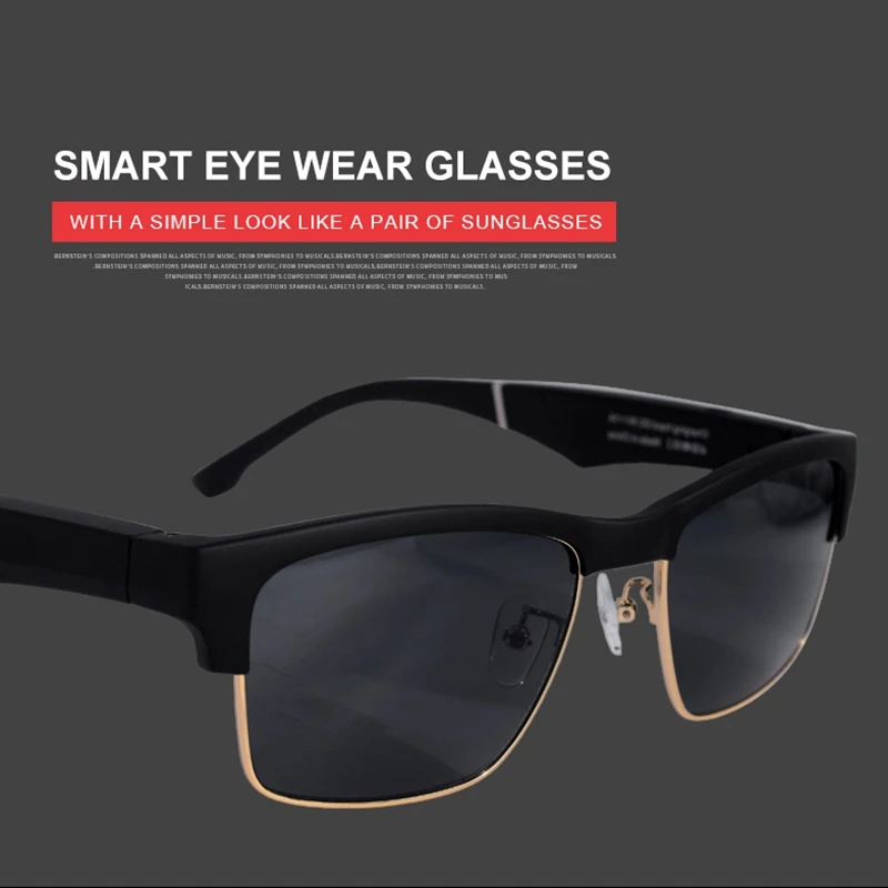 저렴한 K2 스마트 안경 무선 블루투스 핸즈프리 전화 오픈 이어 편광 선글라스, 블랙 그레이 엣지