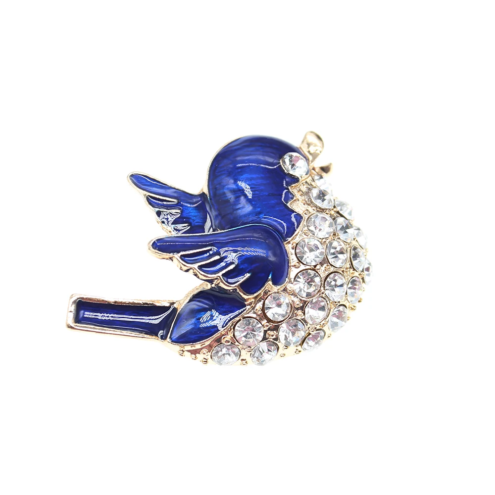 

44mm Lovely Gold-Plated Rhinestone Blue Enamel Bird Brooch Clothes Decoration
