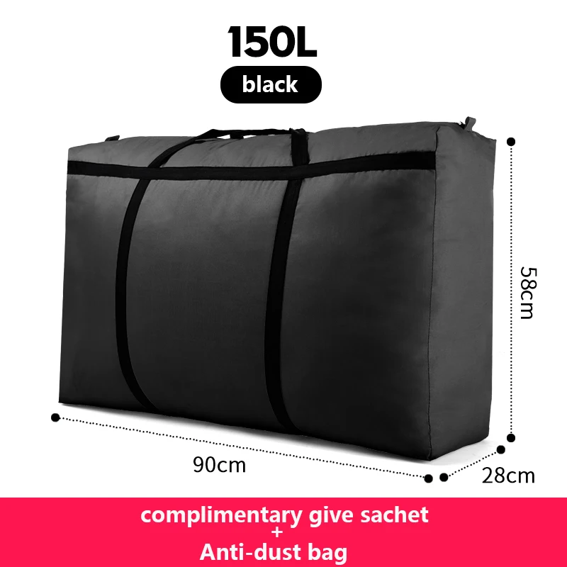 Black 150L Дорожная сумка, холщовая, переносная, для женщин, для выезда за границу, сумка для багажа, большая вместительность, 40L-180L, большая, переносная, для дома, сумка для хранения, очень большая - Цвет: Black 150L