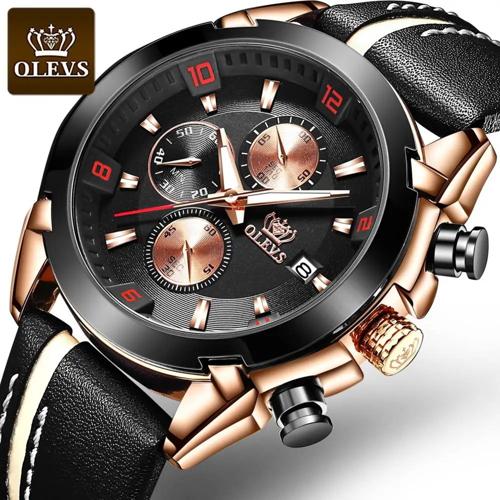 OLEVS 2020 мужские новые модные часы в комплекте с кожаным ремешком роскошные
