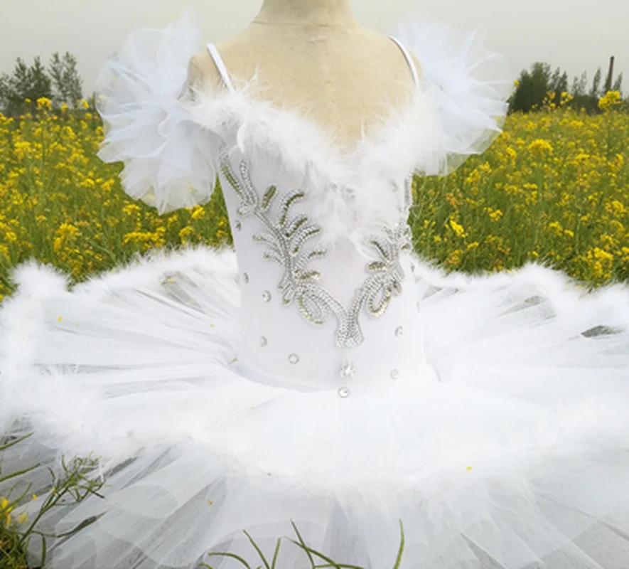 

2022 Children White Swan Lake Ballet Costume Kids Dress Professional Ballet Tutu Pancake Girls Feather Ballerine Tutu Skirts