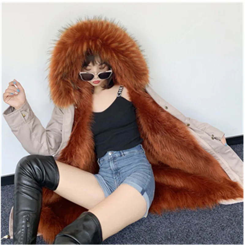 Luxury clothes Winter fur hooded coat women's jackets with fur coats warm Ladies coats fake fur coats winter coat women fur