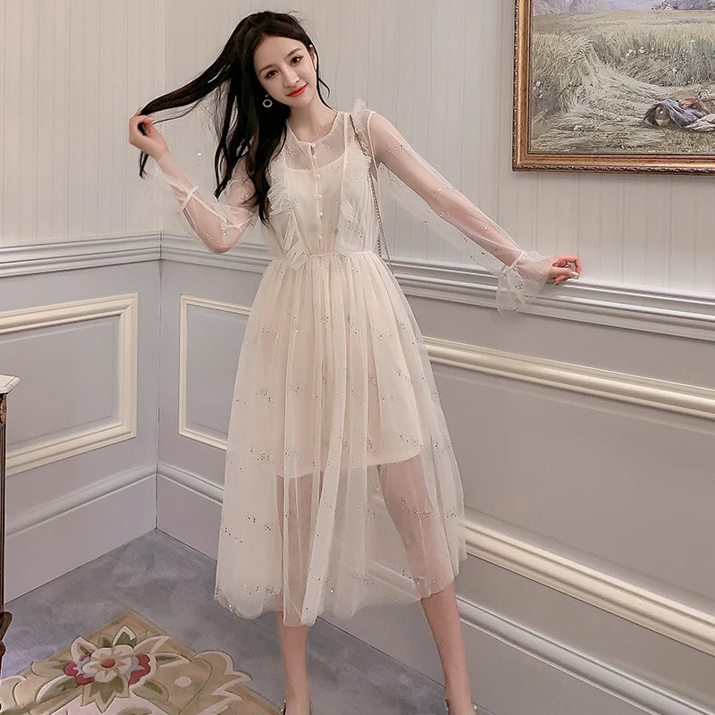 Женское Сетчатое и гоночное платье осень 2020 новые модные женские однотонные