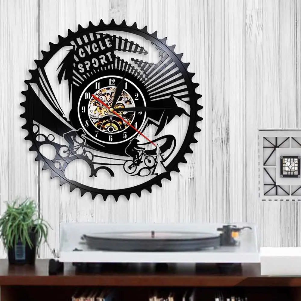 Cycle Sport Theme Wall Clock Modern Design Mountain Bike Bicycle Vinyl Record Watches Handmade Gift Idea For Her Him | Дом и сад