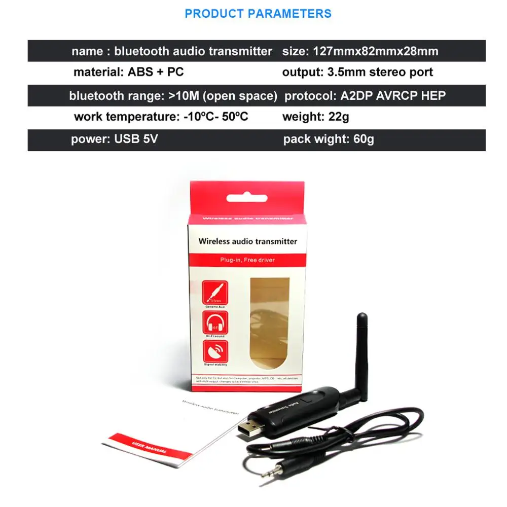 

USB 3.5mm Wireless Bluetooth 4.0 A2DP Stereo Audio Transmitter For Laptop PC TV