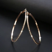 2020 new fashion hoop earrings with rhinestone circle simple earring big circle gold color loop dangler for women