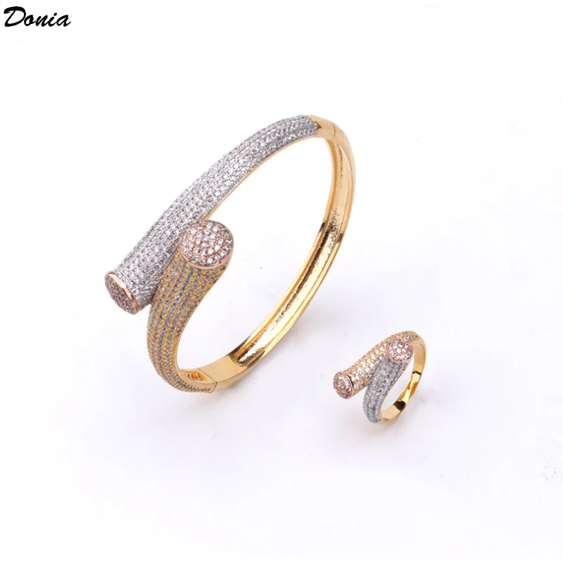 

Ювелирные изделия Donia Модный позолоченный трехцветный AAA циркон инкрустированный женский браслет набор колец Европейская и американская м...