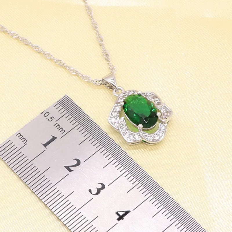 Женский комплект свадебных украшений серебряное зеленое ожерелье серьги кольца