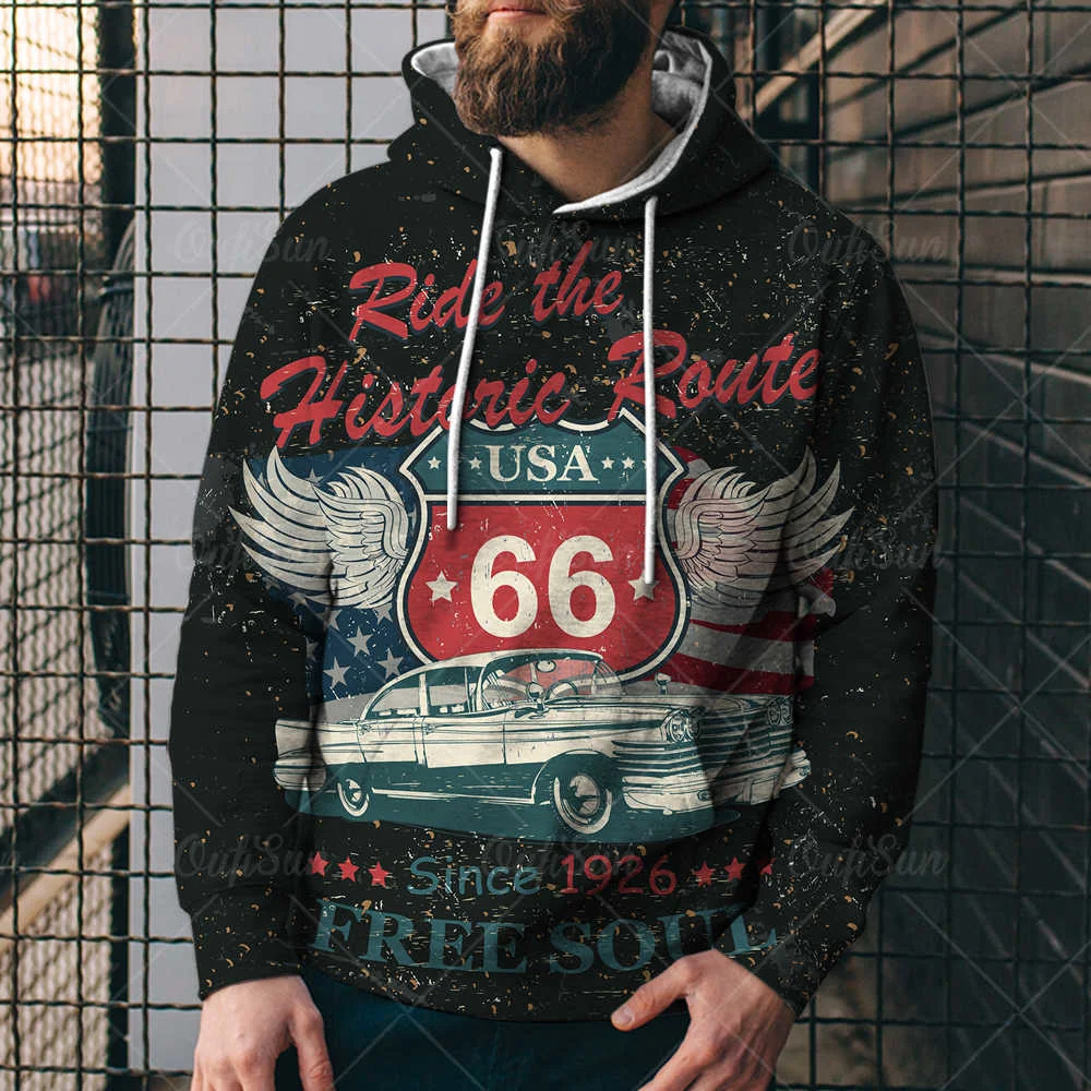 

2021spring and Autumn Sweater Style Highway 66 3d Digital Printed Sweater Men's Street Cool Hoodie