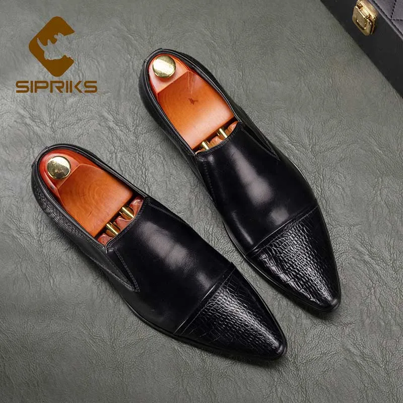 

Sipriks Mens Cap Toe Shoes Genuine Leather Black Slip On Dress Shoes Italian Custom Formal Tuxedo Shoe Gents Suit Social Church
