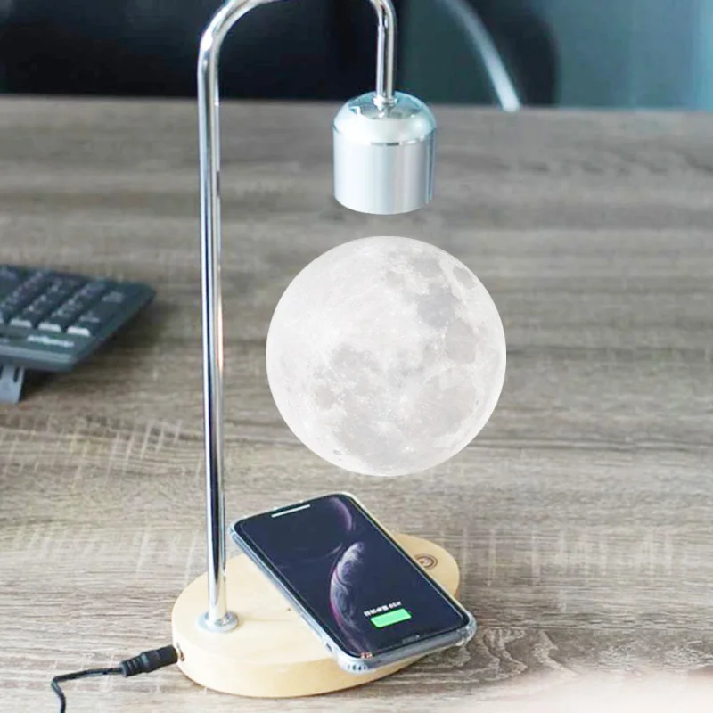 Magnetic Levitation Moon Lamp LED Novelty Night Light With Wireless Charging For Bedrrom Decoration Christmas Gift Desk Lamps