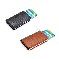 women credit card holder aluminium alloy wallet ladies mini slim business clutch bag anti theft bag luxury purse made of leather