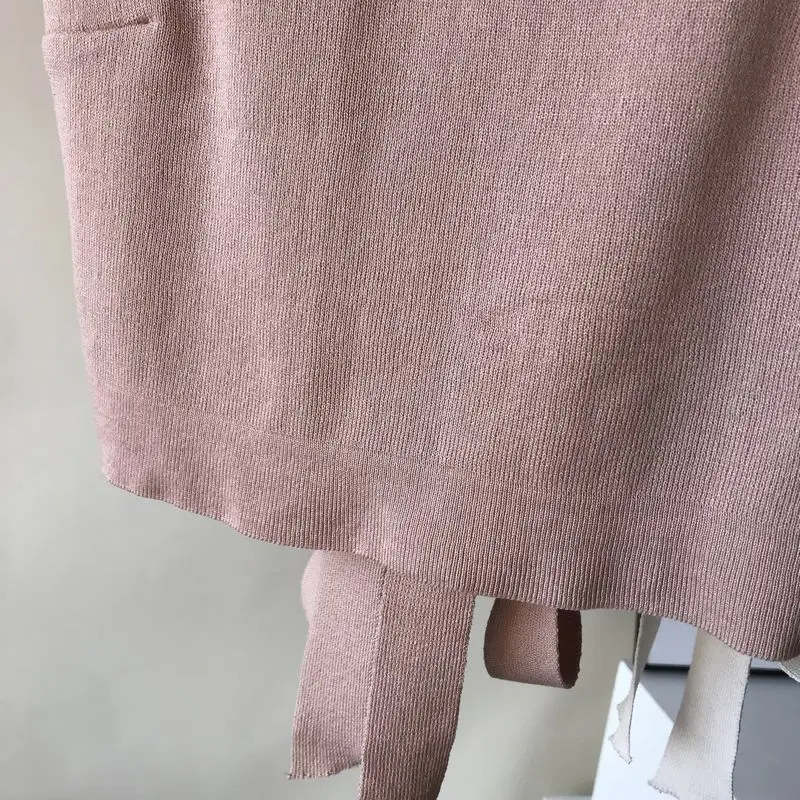 Korobov/Летний короткий женский жилет с разрезом сзади и бантом кружевной вязаный