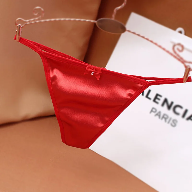 Женские шелковые атласные сексуальные стринги нижнее белье с Т-образной спинкой