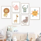 Милый слон Лев Жираф Обезьяна солнце Кот настенная Картина на холсте скандинавские постеры и принты настенные картины декор детской комнаты