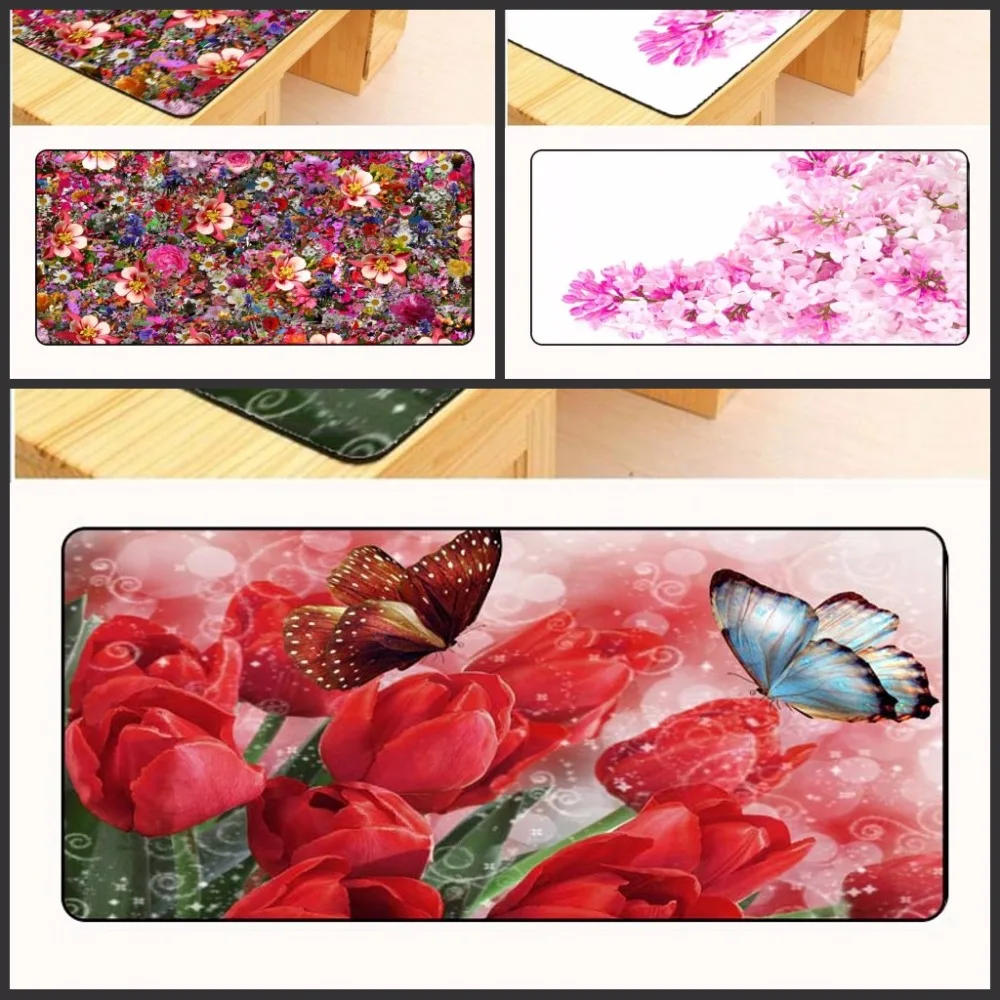 Yuzuoan Beauty 900x400x3мм розовые цветы Расширенный игровой коврик для мыши Коврик большой