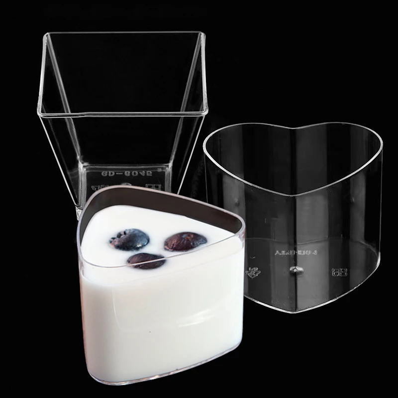 

10Pcs Disposable Plastic Cups For Mousses Dessert Heart Shaped Food Container PS Pudding Jelly Yogurt Tiramisu Fruit Baking Cup