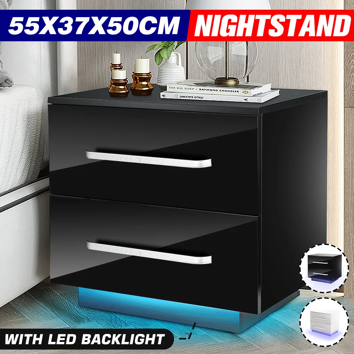 

LED Bedside Table Coffee Tea Table With 2 Chest of Drawer Bed side Table Bedroom Decoration Modern Nightstands Storage Tables