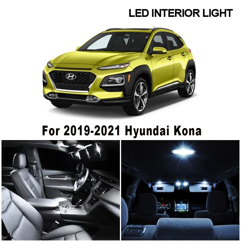 

11pcs White Canbus No Error LED interior Dome Map Reading Trunk Light Kit For 2019 2020 2021 Hyundai Kona License Plate Lamp