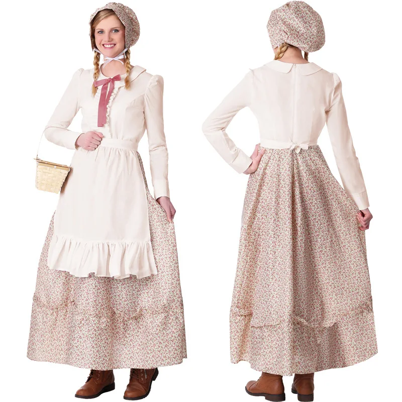 Хэллоуин НОВЫЙ пасторальный ферма красная Кепка бабушка Цветочное платье