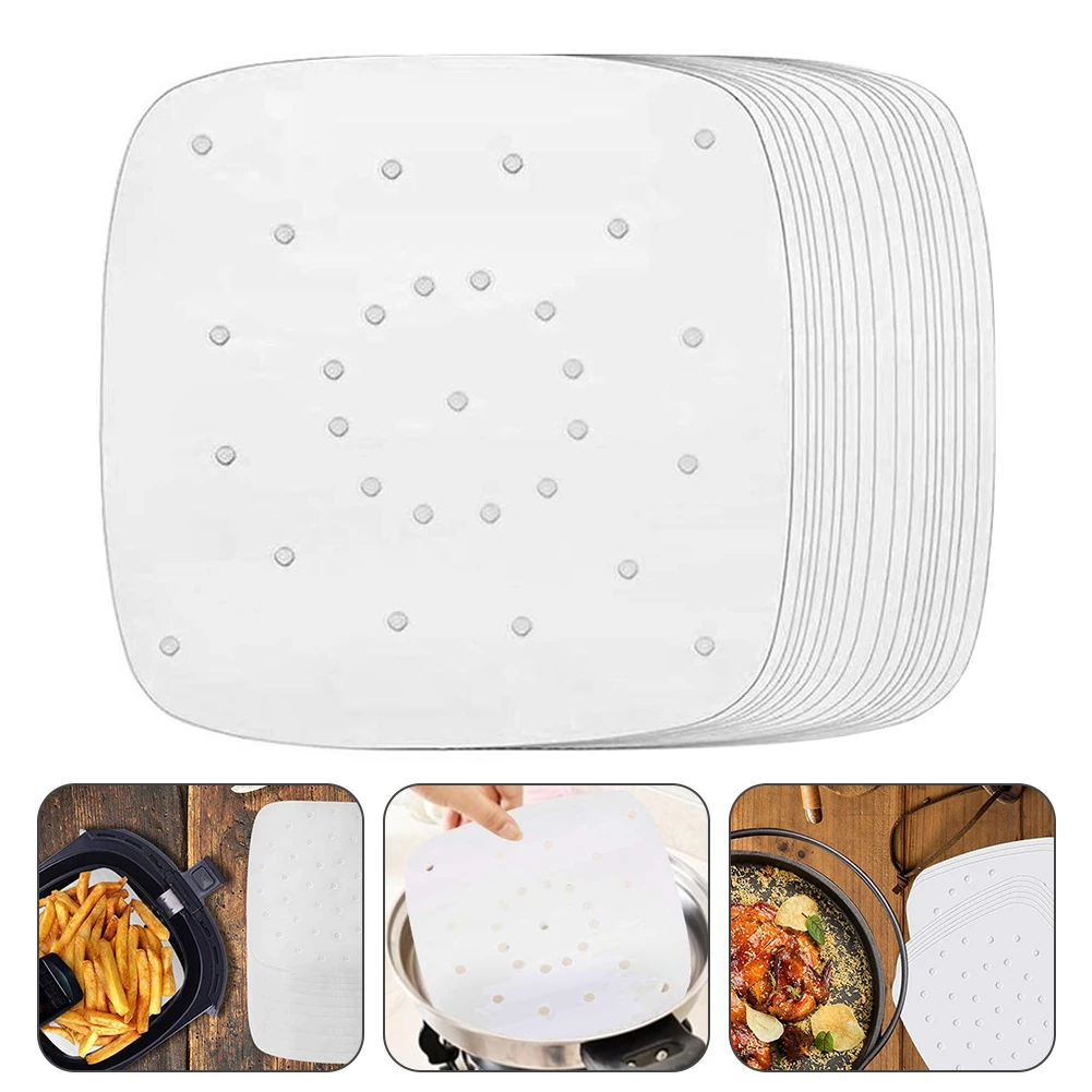 

100 Sheets Air Fryer Square Baking Paper Silicone Oil Paper For Buncake Paper Saucer Non-stick Steaming Basket Mat Baking Tools