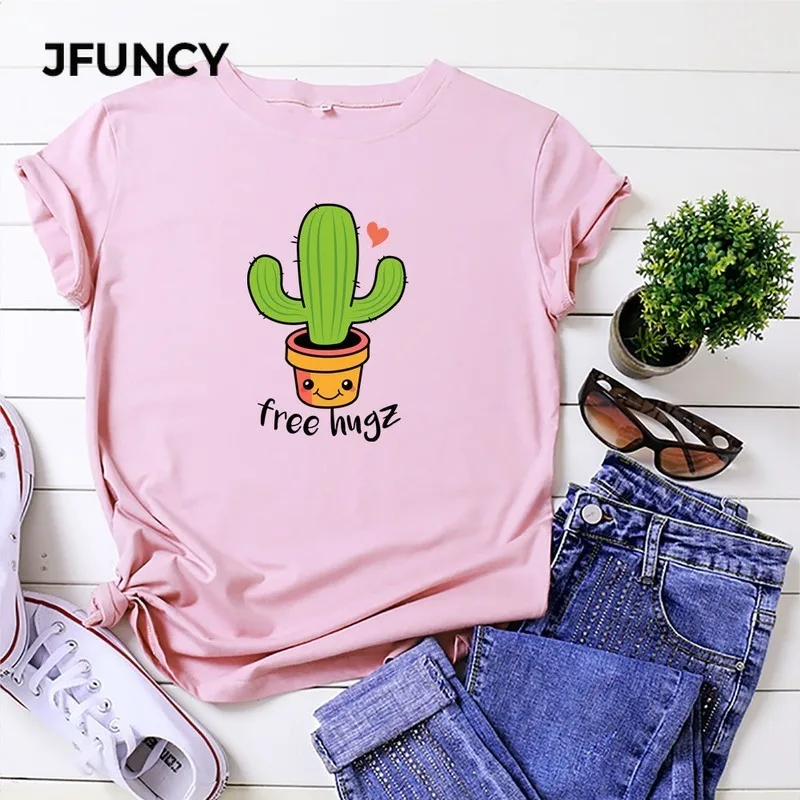 Женская футболка с коротким рукавом из натурального хлопка принтом