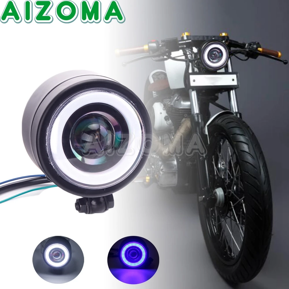 

3,5 "светодиодный черный корпус фар мотоцикла Винтаж белый/синий Ангельские глазки лампа для Harley Dyna Sportster Softail Классический FLSTC FXS