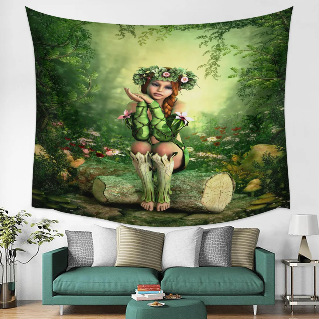 Деревянный венок для девочек зеленый Растительный гобелен Настенный Коврик