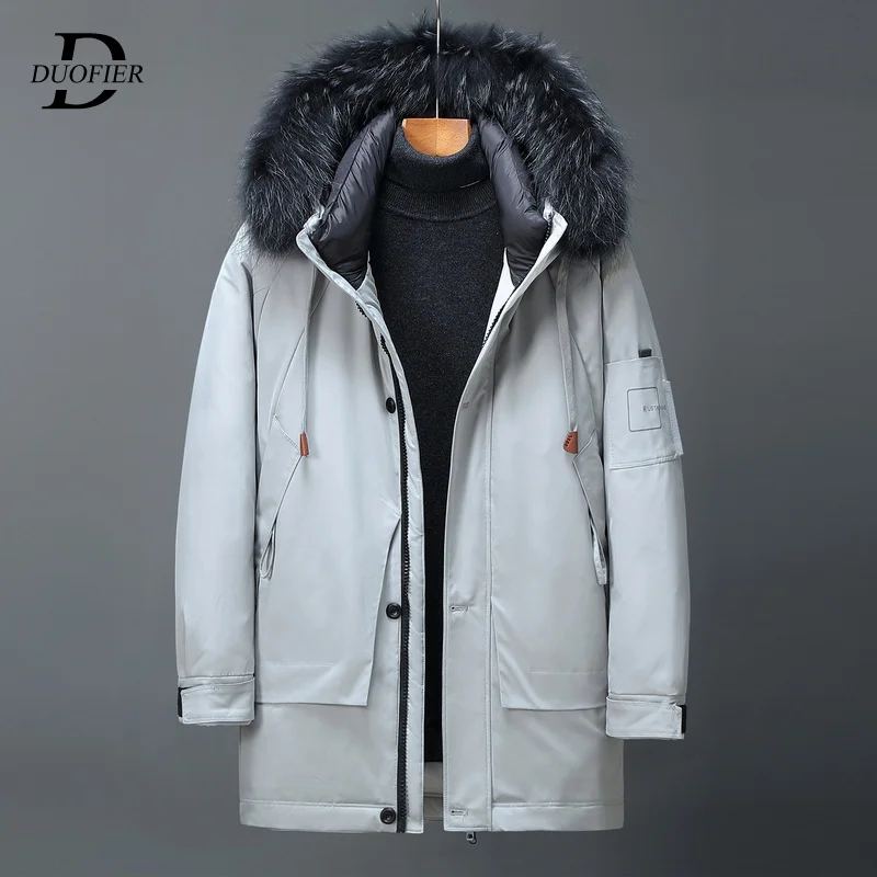 Men's Fashion Fur Collar Hooded Down Jackets New Casual Solid Color Men Windproof Cotton Clothing White Duck Down Men Parka Coat