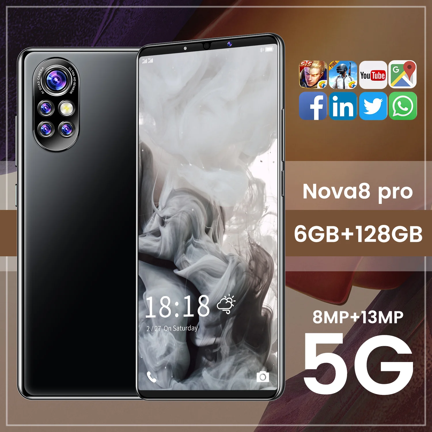 

Nowa8 Pro 6.1 Inch 6+128GB 5200mAh Fingerprint Unlock 10 Core Dual SIM Mobile Phones 2021 New 1440*3200 8+16MP Cheap Smartphone