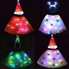 Светодиодная маскарадная юбка для девочки, юбка принцессы, повязка на голову с деревом, шапка Санта-Клаус, светящиеся праздничные костюмы для косплея