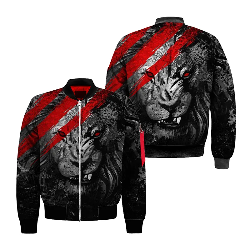 

Fashion 3D Bomber Jacket Lion Printed Zipper Flight Jacket Casual Unisex Hip Hop Streetwear Autumn Winter Thick Coat