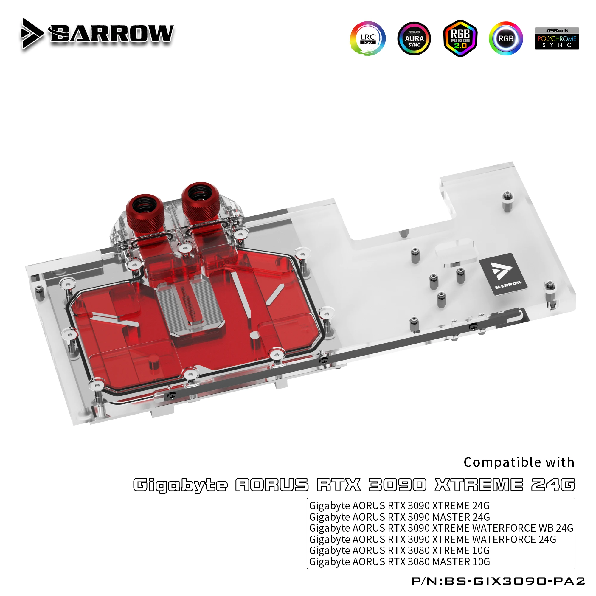 

Водяной блок Barrow 3090 3080 GPU для Gigabyte AORUS RTX 3090 3080 XTREME, полностью закрывающий водяной охладитель, Фотофон