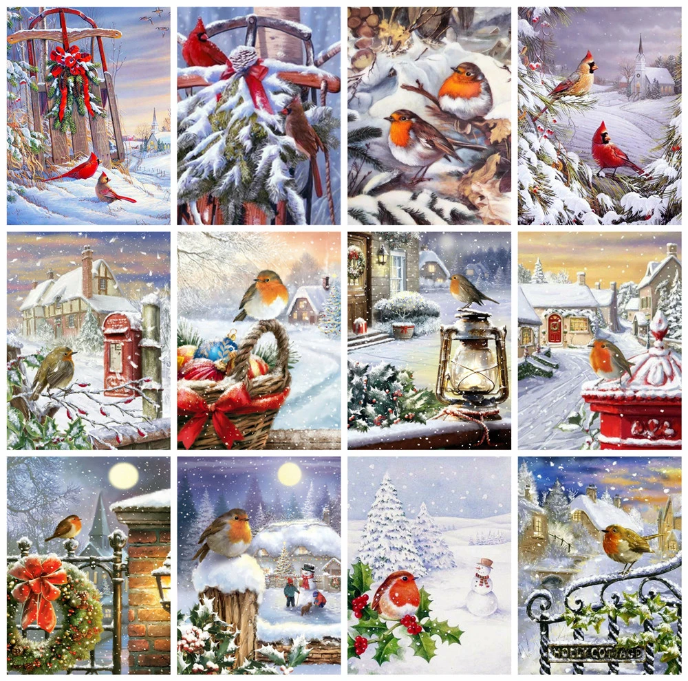 

HUACAN Full Square Diamond Embroidery Snow 5D DIY Diamond Painting Christmas Bird Winter Mosaic Animal Home Decoration Wall Art