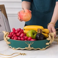 luxury tray fruit tray nordic snack plate household living room fruit tray set creative dry fruit dish gold handle dish cl31514