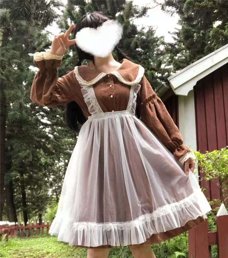 Harajuku Лолита платье уличная мода женское платье мягкие японские игрушки фонарь рукав Готический стиль тюль Лолита милое платье для девочки