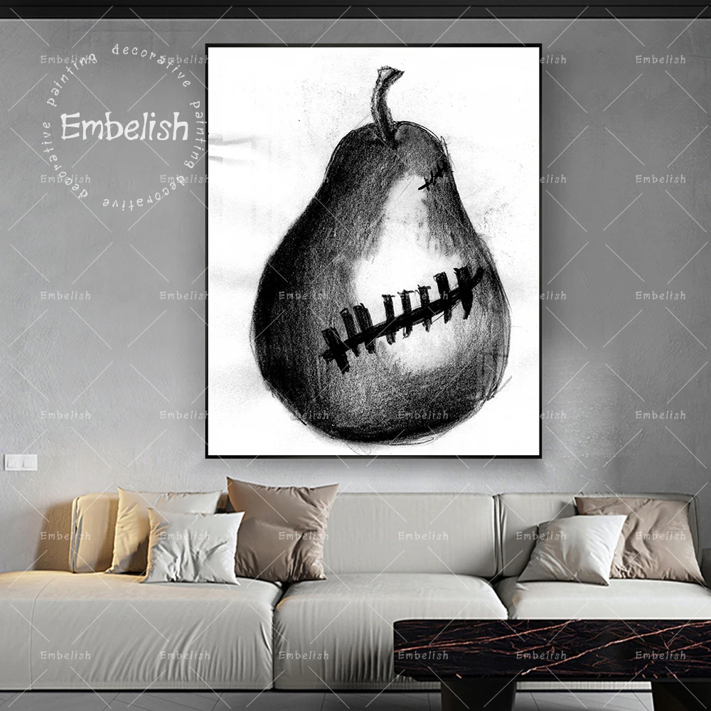 

Embelish 1 Pieces Black And White Pear Fruits Wall Art Pictures For Kitchen Home Decor Posters HD Spray On Canvas Paitning