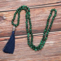 68mm malachite beaded knotted necklace meditation yoga blessing tibetan buddha head jewelry 108 japa mala rosary tassel pendant
