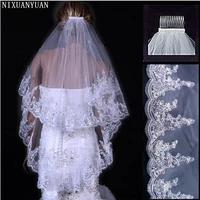 nixuanyuan 2021 cheap wholsale two layears white ivory wedding veil bridal veil short tulle veils wedding accessories