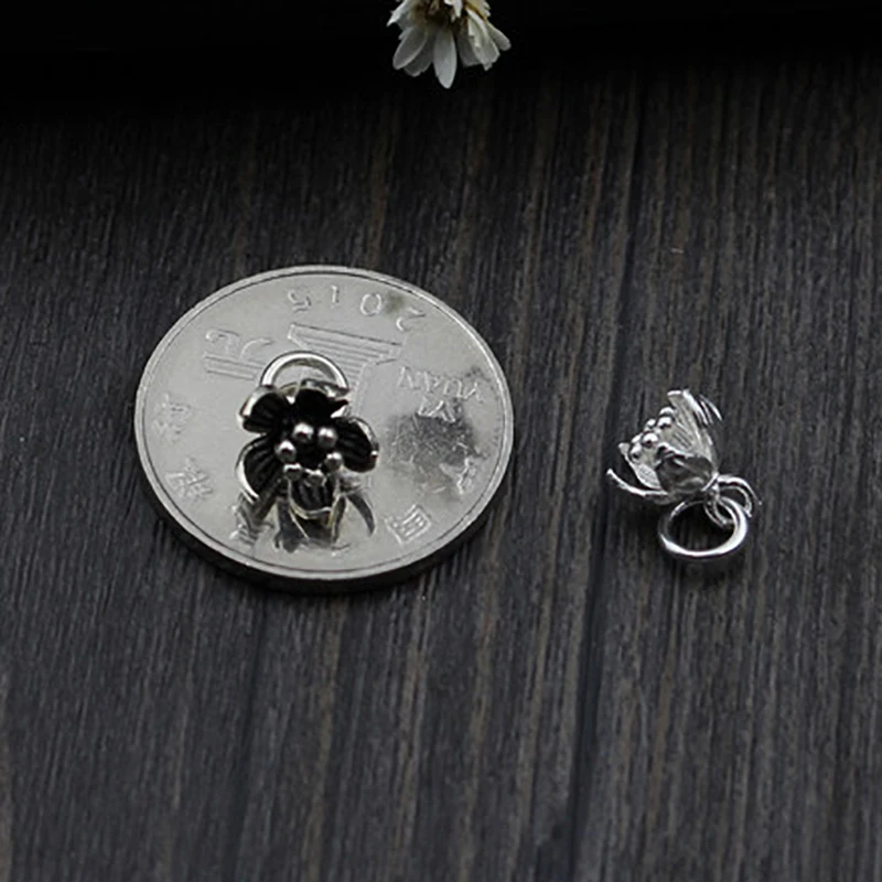 100% 925 Sterling Silver Color 9mm Retro Flower Small Pendant Fine Charm For Bracelets DIY Jewelry Making  Accessorie