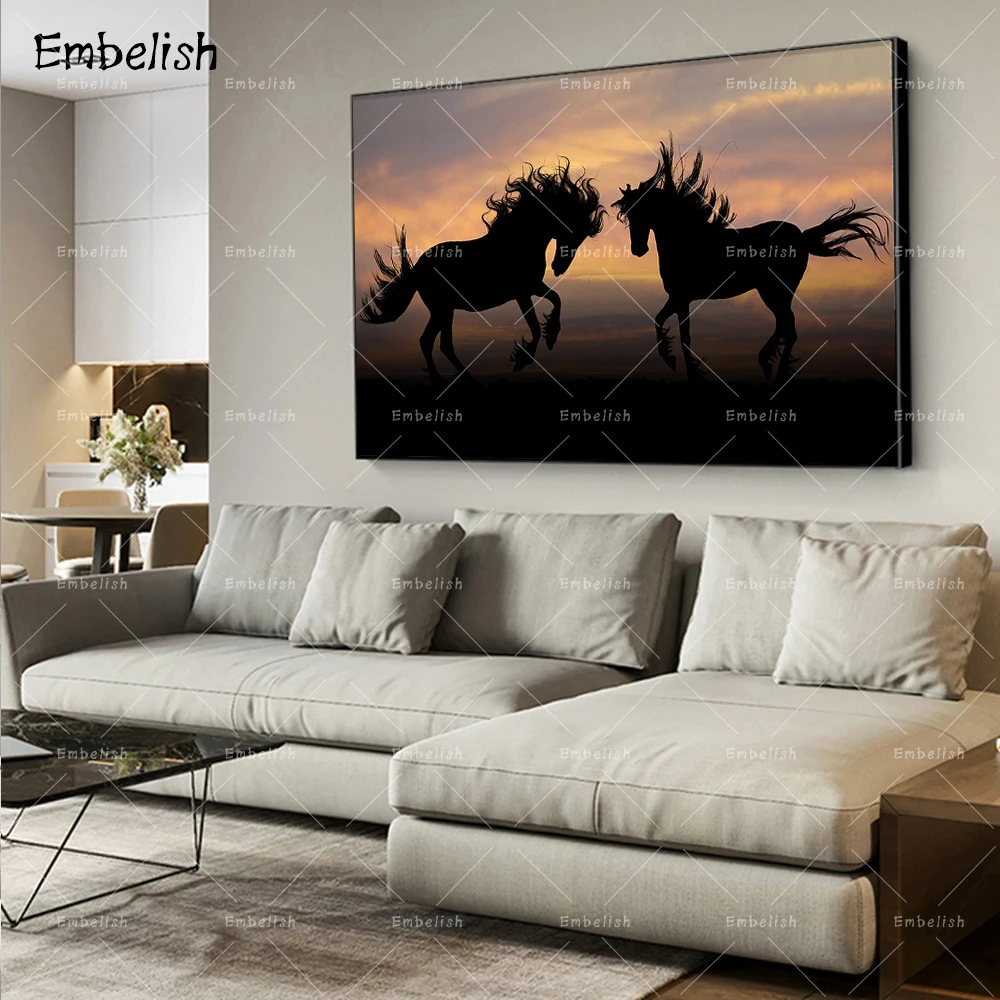 

Embelish 1 Pieces Hot Selling Couple Horses Animal Wall Art Poster For Living Room Modern Home Decor HD Canvas Painting Picture