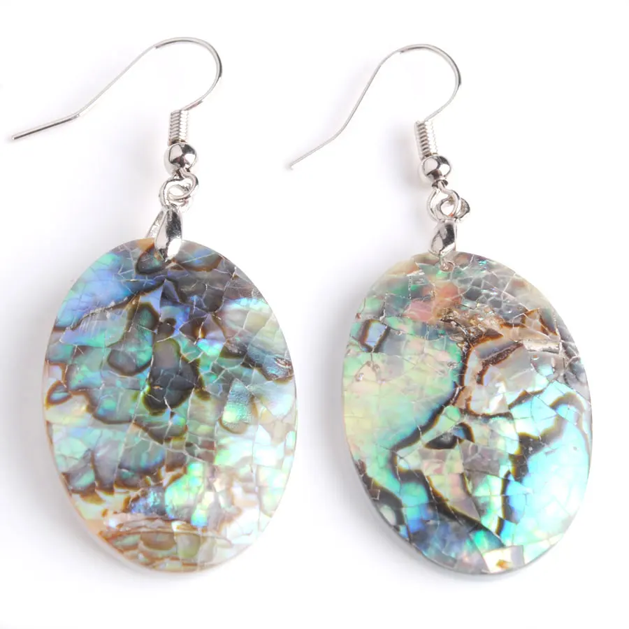 WOJIAER New Zealand Abalone Shell Unique Drop Earrings Flat Oval Dangle Beads Jewelry Women Accessories Gifts Hot Sale PV9008