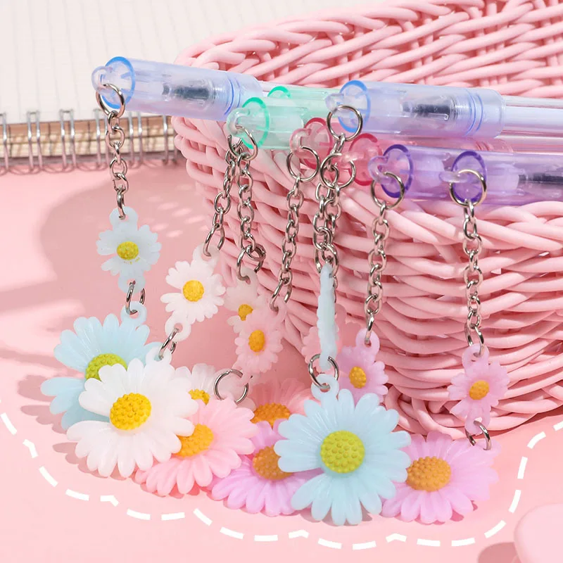 12 PCs Korean Girl's Heart Daisy Pendant Gel Pens Set Cute Creative Flower Pendant Pen Student Signature Pen Kawaii Stationery