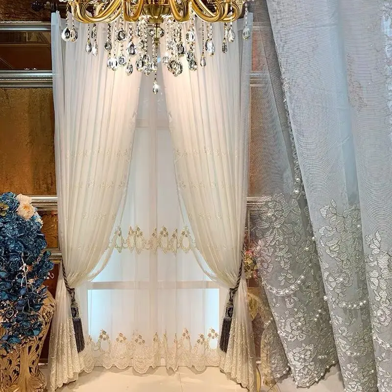 Европа Романтический роскошные шторы для гостиной Нежный белый жемчуг