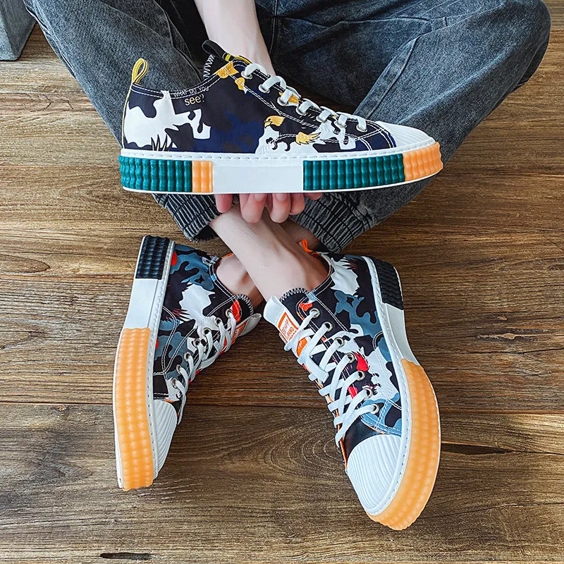 Кроссовки мужские камуфляжные холщовые дышащие массивные для скейтборда