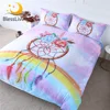 BlessLiving Pink Horn Bedding Unicorn Rainbow Bedspread Watercolor Peony Bed Cover Set Dreamcatcher Home Textile Kids Girls Gift 1