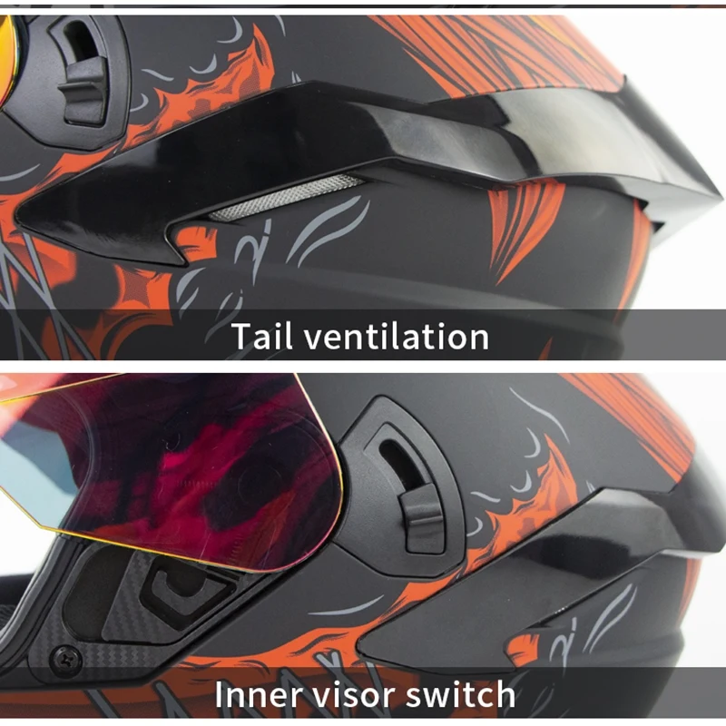 Мотоциклетный шлем с полным лицевым золотистым красным козырьком Casco Moto Racing Casque